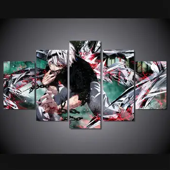 5 Panely Wall Art Anime Tokio Vlkolak Ken Kaneki 5 Kusov Obrazov Na Plátne Plagáte Bez Rámu 9004