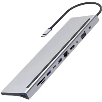 USB Typu C Hub Notebook Adaptér Dokovacej Stanice, mtf so sídlom druhý Monitor VGA RJ45 USB Rozbočovač Multi 11 Porty Typu C Hub
