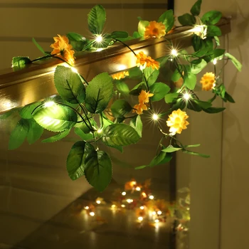 LED Zelená Ratan Lampa String Svietidla Strana Svetlo String Domáce Dekorácie Slnečnice Orange Medený Drôt Lampa Reťazec