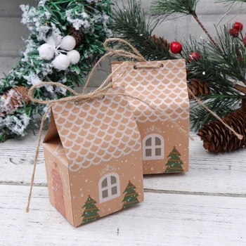 15pcs Kraft Papier Balenie Box Vianočné Cukrovinky Box Darček Kontajner Malý Dom Dizajn Prípade Party Dodávky Papiera