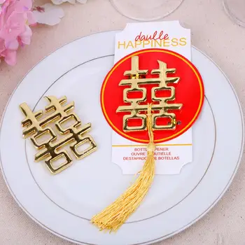 Čínsky Tematické Svadobné Party Láskavosti reklamných predmetov, Zlatá Farba dvojité šťastie otvárač LX2835