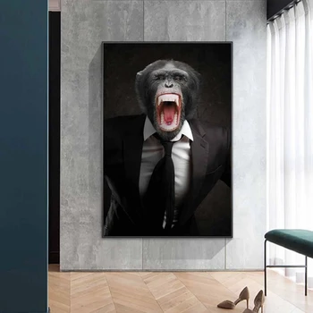 Nahnevaný Opice v Obleku Wall Art Plagáty A Vytlačí Zvieratá Plátne, Obrazy na Stenu Opice V Obleku Umenie Fotografie