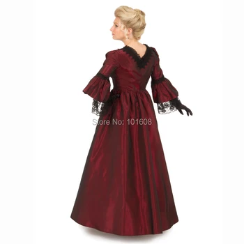 Nový Príchod!Elegantné Víno Taft Viktoriánskej šaty 1860s Občianskej Vojny Šaty Historické šaty Retro regency Volánikmi šaty HL-118