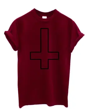 Hot Predaj 2019 Fashion Tričko pánske T-Shirt Obrátený Kríž Antikrista Rúhavé Tričká Krátky Rukáv