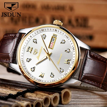JSDUN factory veľkoobchod jemné oceľové plne automatické mechanické hodinky módne nepremokavé pánske hodinky muž luxusné, Luxus