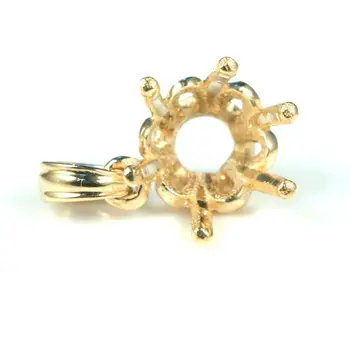 Pevné 14k Žltého Zlata Ženy Semi mount Prívesok 6 mm Okrúhly Rez Šperky Nastavenie