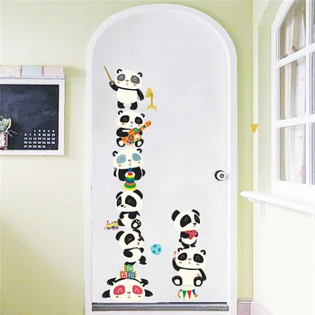 Krásne bamboo panda na gitaru výška opatrenie samolepky na stenu pre deti izby zvieratá rastu graf stenu prepínač nástenné art