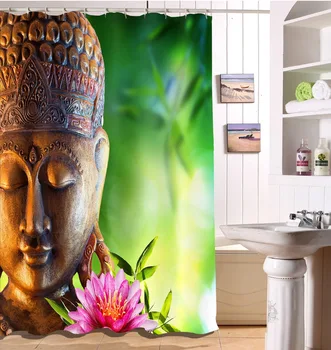 Buddha & Lotus Meditácia Zen Sprchový Záves Kúpeľňa Nepremokavé Mildewproof Polyester Textílie 72 Palec +12 Háčiky Kúpeľa