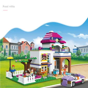 Priateľ Série Fashion Store Pool Villa Architectrue Model Stavebné Bloky Partcle Tehly Poučiť Deti Hračky Pre Dievča, Darček