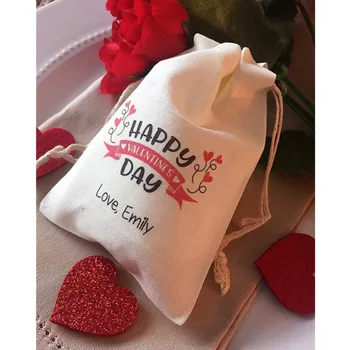 Happy Valentine Day Party Prospech Taška prispôsobiť Candy bag bavlna Liečbu Tašky Valentine strany vitajte tašky narodeniny šnúrkou taška