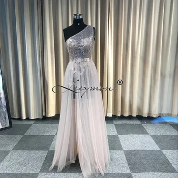 Leeymon Lesk Sexy Riadok Večerné Šaty 2020 Odnímateľný Vlak Tylu Vysokej Štrbinou Elegantné Jedného Pleca Vestido de Novia