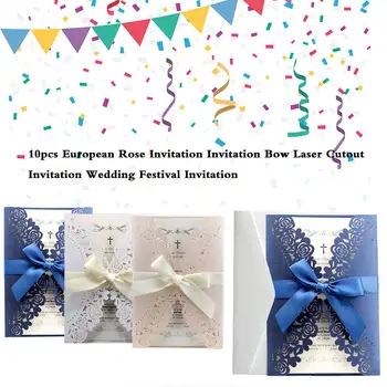 10Pcs Svadobné Pozvánky Na Svadbu Elegantné Laserom Rezané Modrá Biela Stuha Dekorácie, Svadobné Karty Darček