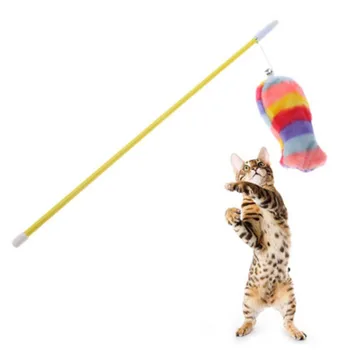 Hand-made Vtipné Mačku Stick Drevené Bell S Zvon Znie Dráždiť Mačka Stick gumička Cat Hračka Rainbow Rýb Hračky Pre Gatos