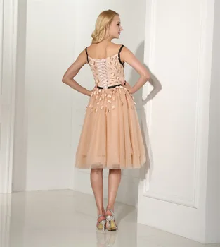 JaneVini Elegantné Šampanské Riadok Bridesmaid, Šaty Koleno Dĺžke Špagety Popruhy 3D Kvety Tylu Plus Veľkosť Šaty na Svadbu