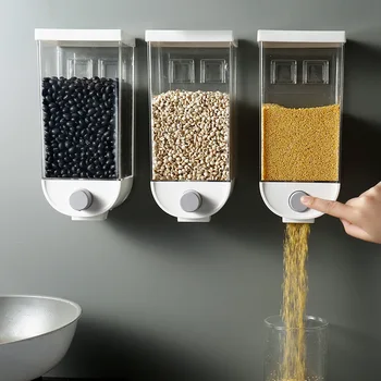 Kuchynské nástenné závesné typ utesnené nádrže transparentné zrno zrno prachotesný moistureproof úložný box námestie zmes skladovanie tan