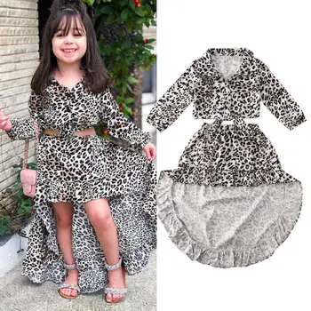 Móda Dieťa Dieťa Dievča Oblečenie Plodín Top Nepravidelný Prehrabať Šaty Leopard Oblečenie Nastaviť 2020 Najnovšie Módne Oblečenie Pre Deti
