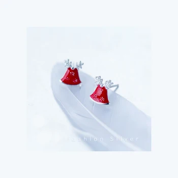 MloveAcc Sladké 925 Sterling Silver Červená Bell Vianočné Stud Náušnice pre Ženy, Dievčatá Strieborné Šperky