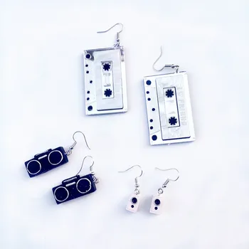 1Pair DIY Zábavnej Ručne magnetické pásky zvuku rádia Visieť Náušnice pre Ženy Drop Náušnice Značky Šperky Zaujímavé Náušnice