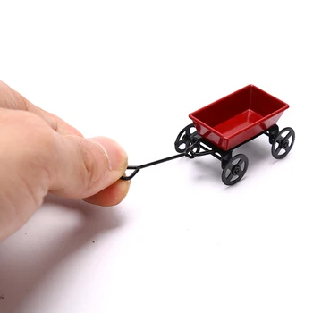 1:12 Mini Roztomilý domček pre bábiky Miniatúrne Kovové Červené Malé Ťahanie Vozíka Záhradný Nábytok Accessorie Domova Darček Hračka darčeky Ornament