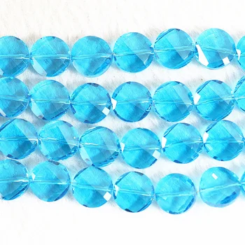 Veľkoobchodná cena 14 mm sky blue crystal glass tvárou mince tlačidlo tvar vysokej kvality dištančné diy voľné korálky 1strand/25pcs B751
