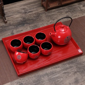 Čínske tradičné červené keramické čaj nastaviť vyhovovali kreatívne svadobné dodávky šálku čaju hrniec zásobník newlywed darček