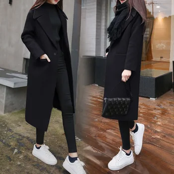 2021 nové hrubé voľné strednej dĺžky vlnené kabát ženy nad kolená kórejský štýl cocoon vlnené kabát