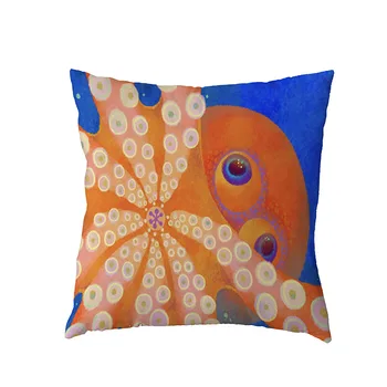 Colorful Ocean Pattern Cushion Cover Cute Octopus 45*45Cm Square Newspaper Geometric Home Living Room Decorate Throw Pillow Case