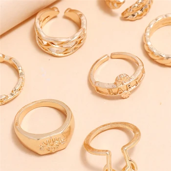 Boho Vintage Gold Leaf Koleno Prstene Pre Ženy BOHO Parohy Anjel List Geometrické Žena Prst Krúžky, Sada Šperkov 2020