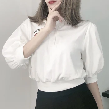 Kórejský dámskej Módy Cherry Výšivka Biela T-Shirt Top Sexy Krátky Top Výšivky Slim Fitness Žien Top