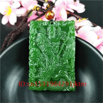 Jade Mužov Amulet Módy Zelené Šperky Jadeite Náhrdelník Guanyu Ženy Prírodného Čínskeho Kúzlo na Strane Prívesok Vyrezávané Dary