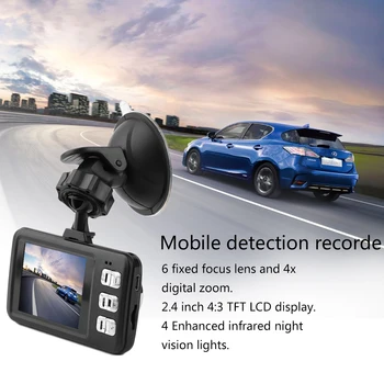 2,4-Palcový TFT LCD Displej Infračervené Nočné Auto Auto 1280*720 Detekcia Pohybu Auta Videokamera Záznamník Čierna