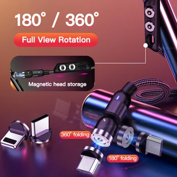 540° Rotácia Magnetické nabíjací Kábel Micro USB, Typ C Magnet Telefón Nabíjanie Drôt 2.4 Rýchle Nabíjanie Kábel Kábel pre iPhone Xiao