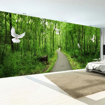 Vlastné Foto nástenná maľba Tapety Pre Obývacia Izba, Spálňa Steny 3D Zelený Les Cesta Biely Holub Pozadí Stenu, Dekorácie, Maliarstvo,