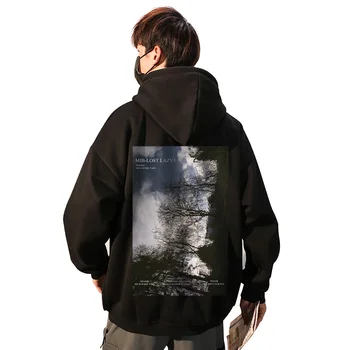 Pánske black sveter módnej značky in high street hip hop voľné kapucňou pár top okolo krku Pulóver jeseň kabát