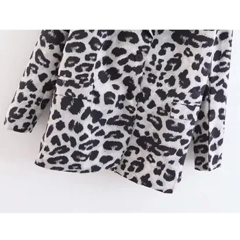 2018 Jeseň Ženy Biela Leopard Blejzre Žena Bundy pre Dámske Outwear Ženský Office Dámy s Drážkou Golier Kabáty a Obleky