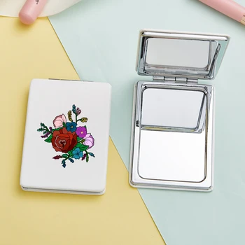 Móda Kvetinový Vzor Obdĺžnikový Make-Up Zrkadlo Malé Prenosné Skladacie Dvojité Kozmetické Vrecko Kompaktný Márnosť Zrkadlá Najlepší Darček