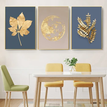 Moderné Abstraktné Minimalistický Gold Leaf Plagát a Tlač Wall Art Obraz Nordic Zlatá Zem Plátno, Maľovanie na Obývacia Izba Dekor
