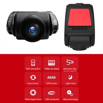 1080P HD WiFi Dash Cam Otočná Objektív Auta DVR Dashcam Nočné Videnie Slučky Nahrávanie Videa Záznamník Radar Surport 256 GB TF