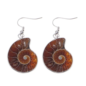 Ženy Darček Slimák Ammonite Prírodné Špirála Whorl Conch Shell Prírody Farba Zvierat Prívesok Visieť Háčik Náušnice