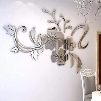 Zrkadlo Kvetinové Steny Nálepka, 3D Dekorácie Umenie Vymeniteľné Akryl nástenná maľba Odtlačkový Steny Domov Izba Dekor Zrkadlo na stenu-nálepky