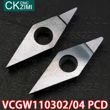 VCGT110302 PCD VCGT110304 PCD diamond Vložky Vysokú tvrdosť CNC Vonkajšie drevo otočením držiaka nástroja sústruh VCGT pre meď hliník