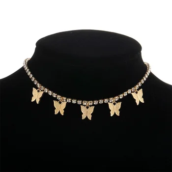 Zlato Strieborná Farba Prívesok Motýľ Náhrdelník Žena Lesklé Crystal Choker Náhrdelník Clavicle Reťazca Nové Módne Šperky Strany Darček