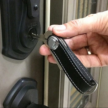 Šikovný Kompaktný Kľúča Držiteľa Reálnom Kožené Keychain Vrecku Tlačidlo Organizátor Krúžok Na Kľúče