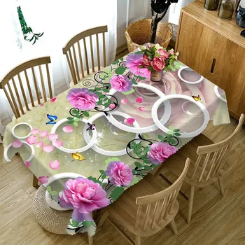 Krásne kvety, 3D Dekoratívne obrus Bavlnená posteľná Bielizeň Obrus Jedálenský Stôl Kryt Pre Kuchyňa Domova