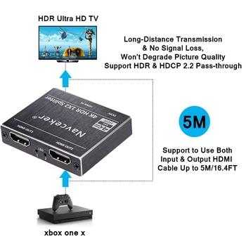 Nové 4K 60Hz HDR 2.0 HDMI Splitter 1x2 Rozbočovač HDMI 2.0 4K Podpora HDCP 2.2 UHD HDMI Splitter 2.0 Prepínač Box Pre PS4 Projektor