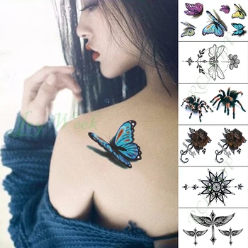 Nepremokavé Dočasné Tetovanie Nálepky Blue Butterfly Hmyzu Spider Falošné Tatto Ruky, Ramena, Nohy Flash Tetovanie pre Dieťa Dievča Muži Ženy