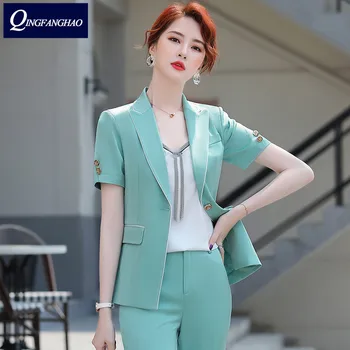 2020 letné nový kórejský profesionálne sako malé vyhovovali žena dvoch-dielny oblek viac veľkosť veku na rednutie oblek