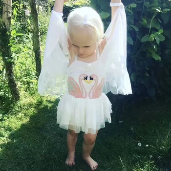 Nový Návrhár Letné Dievčenské Šaty Swan Výšivky Princezná Šaty S Čipkou Značky Detí Šaty Pre Večerné Party Girl Šaty