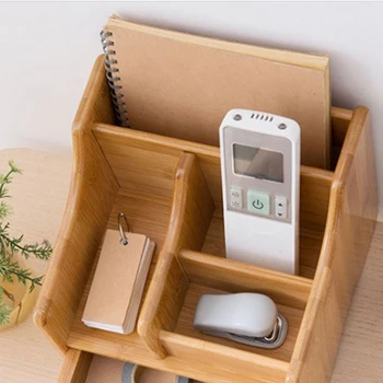 Multifunkčné Úložný Box Bambusu Ploche Diaľkové ovládanie Zásuvky, Káva, Kozmetika, Papiernictvo Stolný Stojan pre Obývacia Izba