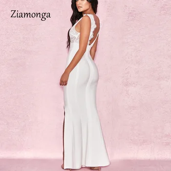 Ziamonga Ženy Dámy Bez Rukávov Vyšívané Čipky Formálne Šaty Dlhé Strany Pegeant Svadobné Svadobné Formálne Elegantné Šaty Vestidos
